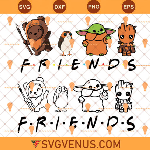 Friends-Ewok-Groot-Baby-Yoda-Porg-Mashup-SVG,-Baby-Yoda-Friends-Svg